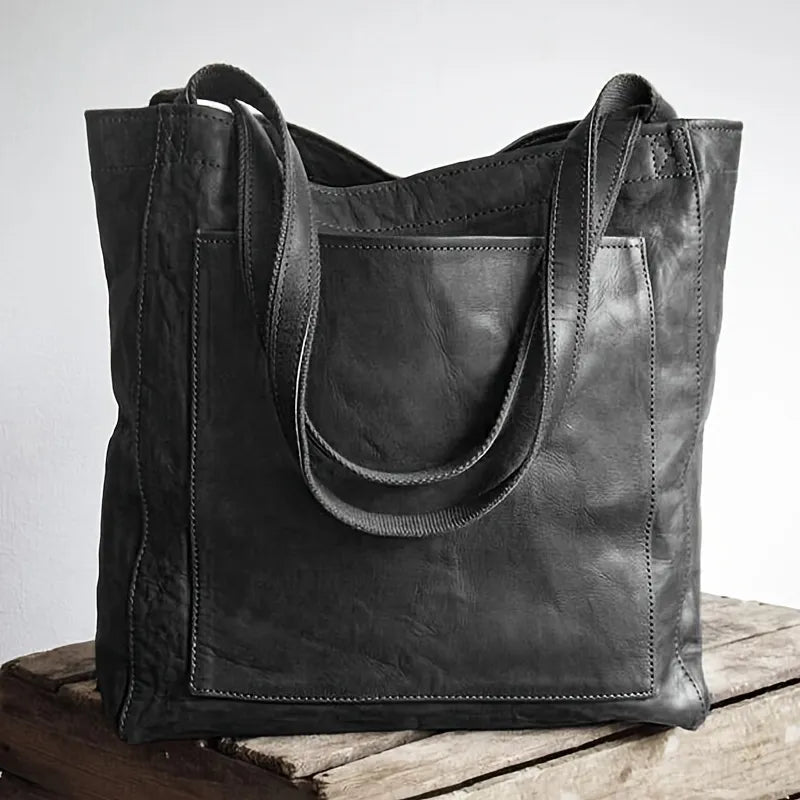 Minimalist Oiled Vegan Leather Large Capacity Tote Bag