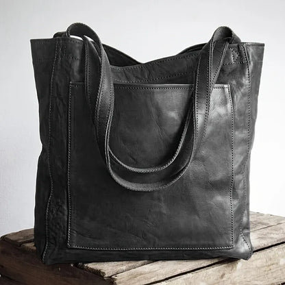 Minimalist Oiled Vegan Leather Large Capacity Tote Bag