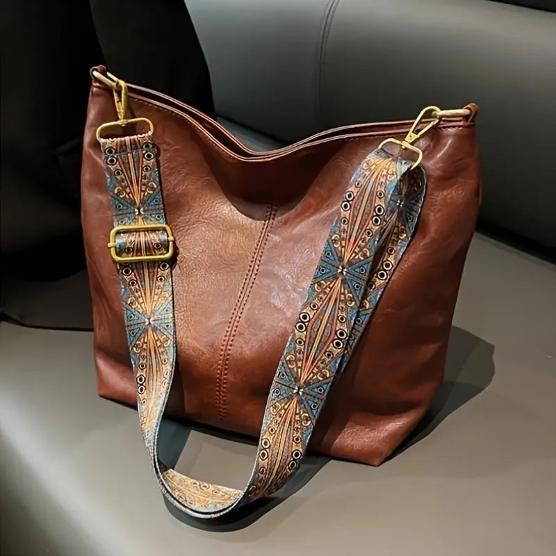 Vintage Vegan Leather Hobo Bag with Bohemian Strap