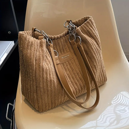 Luxury Faux Fur Tote Bag with Leather Handles and Chain