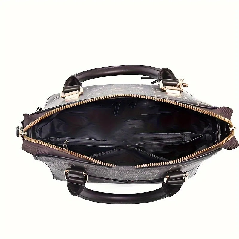 Monogram Vegan Leather Satchel with Tassel and Cat Charm