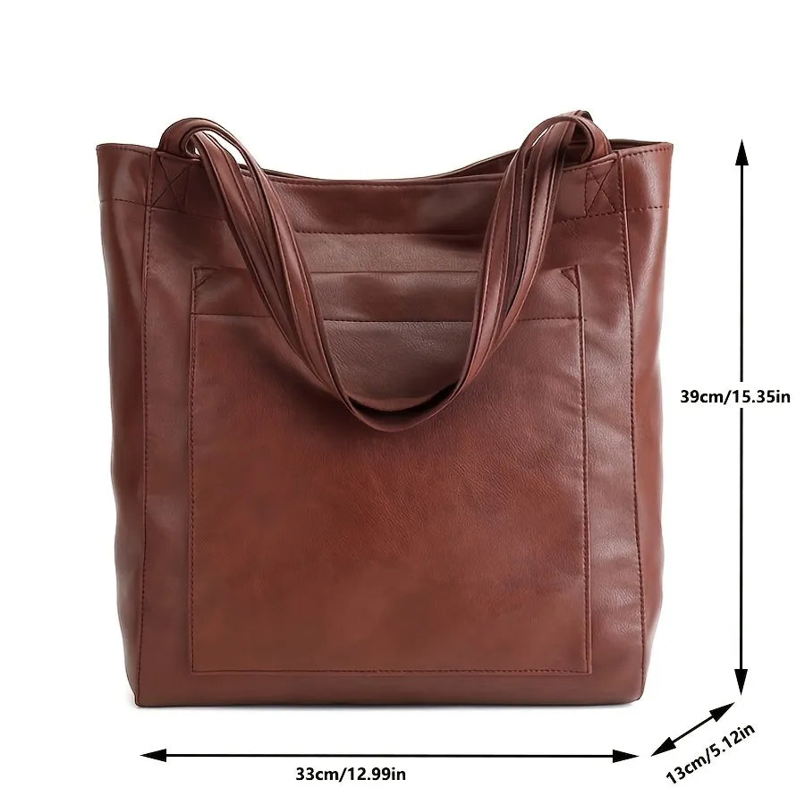 Minimalist Oiled Vegan Leather Large Capacity Tote Bag