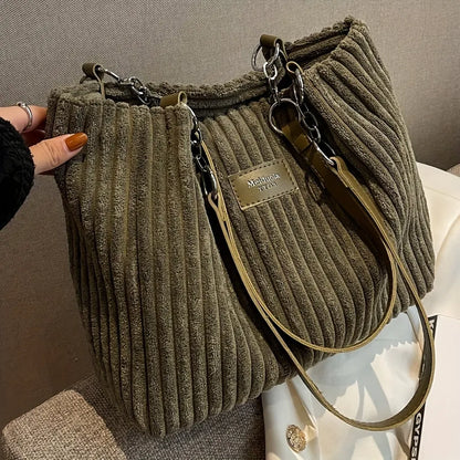 Luxury Faux Fur Tote Bag with Leather Handles and Chain