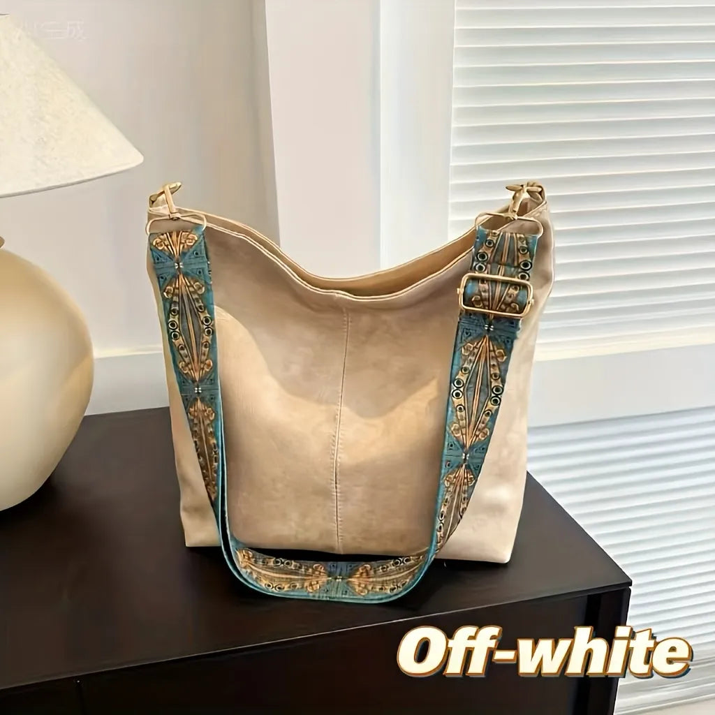 Vintage Vegan Leather Hobo Bag with Bohemian Strap