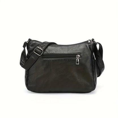 Vintage Vegan Leather Multi-Pocket Crossbody Bag with Heart Accent