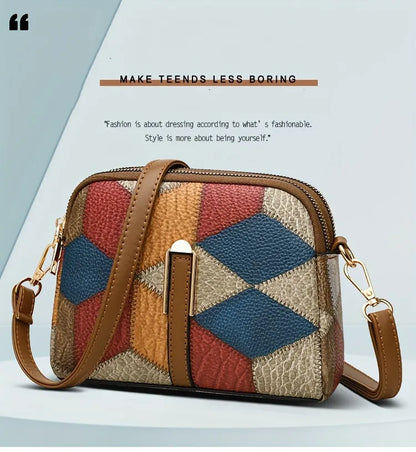 Geometric Patchwork Vegan Leather Mini Crossbody Bag
