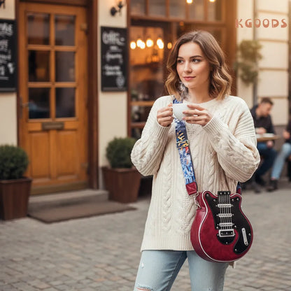 Bold guitar-shaped purse perfect for concerts and parties