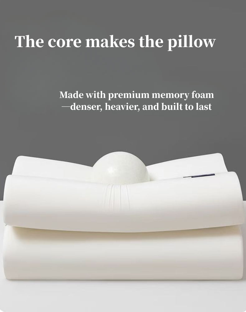Layered structure of zero pressure memory foam pillow showing inner foam and outer breathable cover