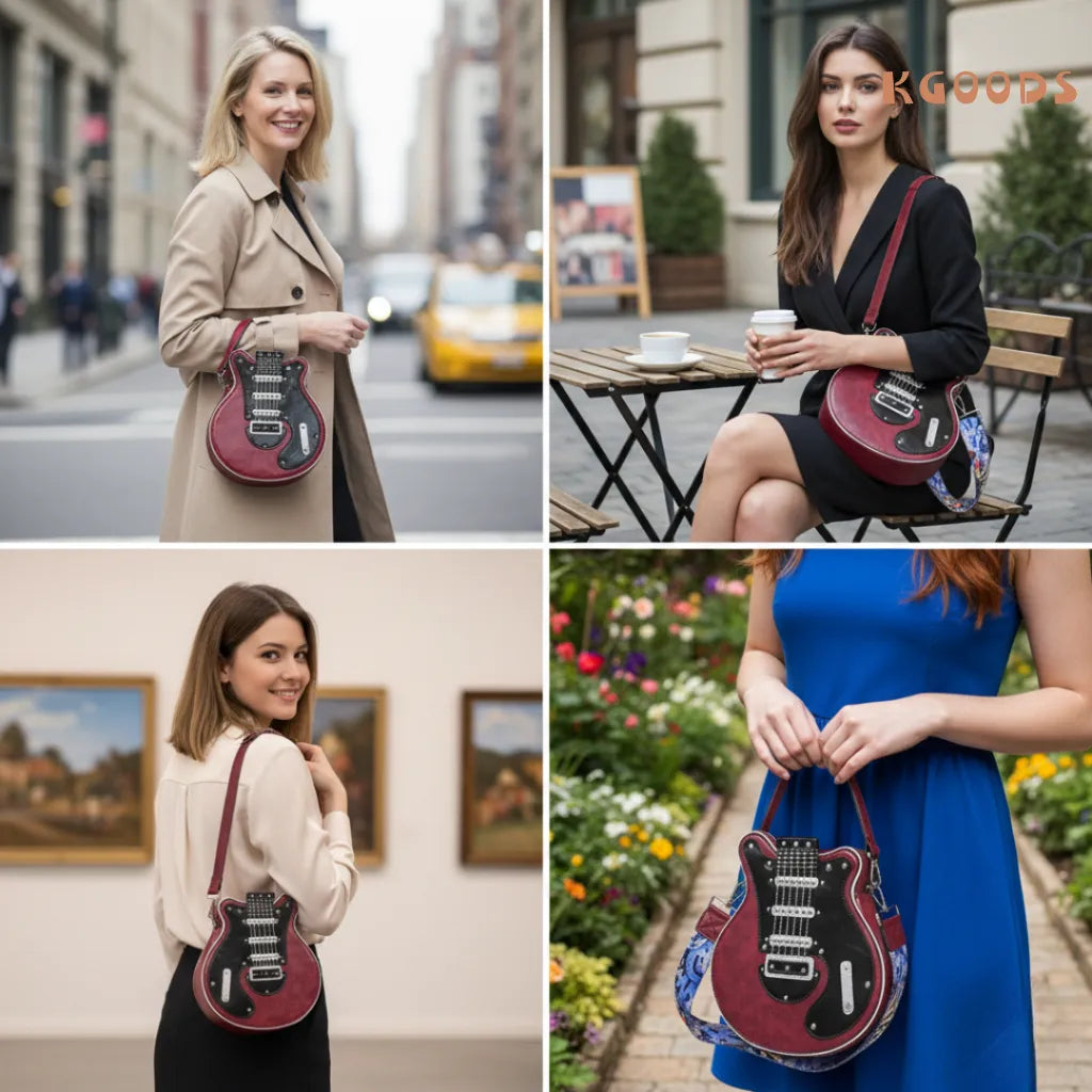 Stylish guitar-shaped handbag for music festival fashion