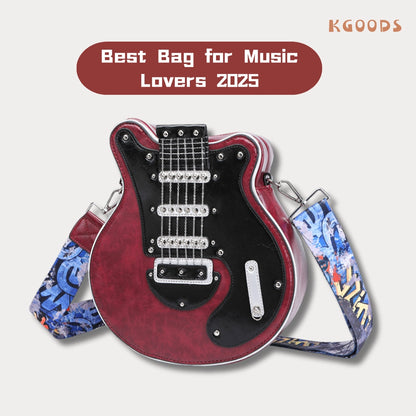 Angled shot showing unique electric guitar purse design